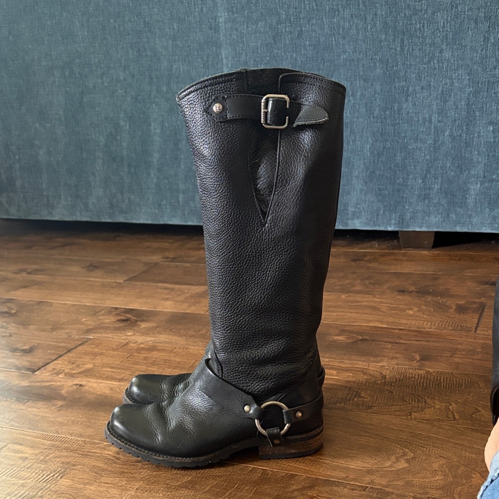 Liberty Black Leather Tall Moto Boots - 8 - EUC